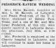 Marriage Announcement of Francis Azery 'Frank/Poochie' Frederick, Jr. and Helen Ella Kavech