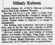 Obituary of Milady Marie Drgac Kubena