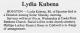Death Notice of Lydia C. Drgac Kubena