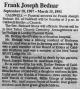 Obituary of Frank Joseph Bednar