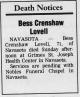 Death Notice of Bess Geneva Greene Lovell