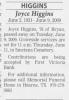 Obituary of Joyce Mildred Burke Higgins