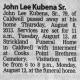Death Notice of John Lee Kubena, Sr. Death Notice of John Lee Kubena, Sr.