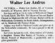 Obituary of Walter Lee Andrus