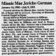 Obituary of Minnie Mae Jericho German