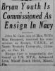 Bryan Youth Is Commissioned As Ensign In Navy - John Kenneth Carr, Jr.