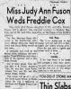 Marriage Announcement of Freddie Mac 'Fred' Cox and Judy Ann Fuson