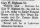Death Notice of Guy Winfred Bigham, Sr.