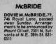 Death Notice of Dovie Mae Dwiggins McBride