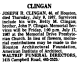 Obituary of Joseph Raymon Clingan