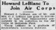 Howard John LeBlanc To Join Air Corps