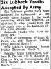 Six Lubbock Youths Accepted By Army