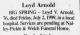 Death Notice of Loyd Vaughn Arnold