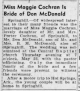 Marriage Announcement of Don Coleman McDonald and Maggie Evelyn Cochran