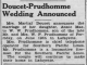 Wedding Announcement of Webbie Wilson Prudhomme and Anna Mae Doucet