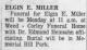 Death Notice of Elgin Edward Miller