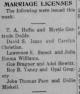 Marriage License Announcement of John Thomas Pace and Dollie Burton Ross