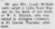 Mr. and Mrs. Grady McMath travel to Little Rock for death of William Aubrey Houston
