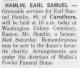 Death Notice of Earl Samuel Hamlin