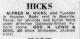 Death Notice of Alfred Myral Hicks Death Notice of Alfred Myral Hicks