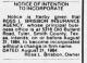 Notice of Intention to Incorporate - Ross L. Brisbon Insurance Agency